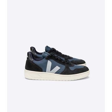 Men's Veja V-10 RIPSTOP Sneakers Black/Blue | SG 326NWY